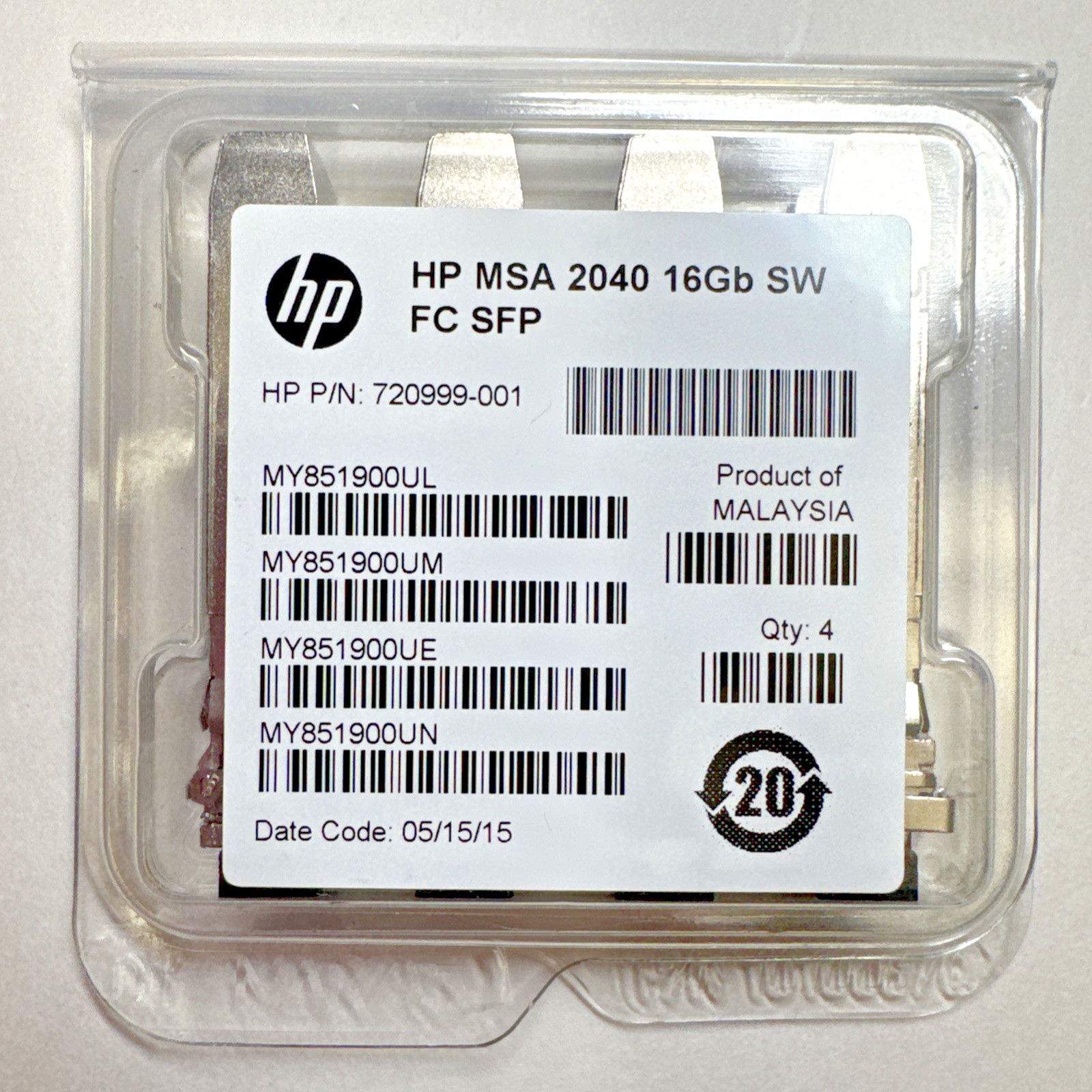 HP HPE FTLF8529P3BCV-1H MSA 16Gb Short Wave Fibre Channel SFP+ 4-pack 720999-001