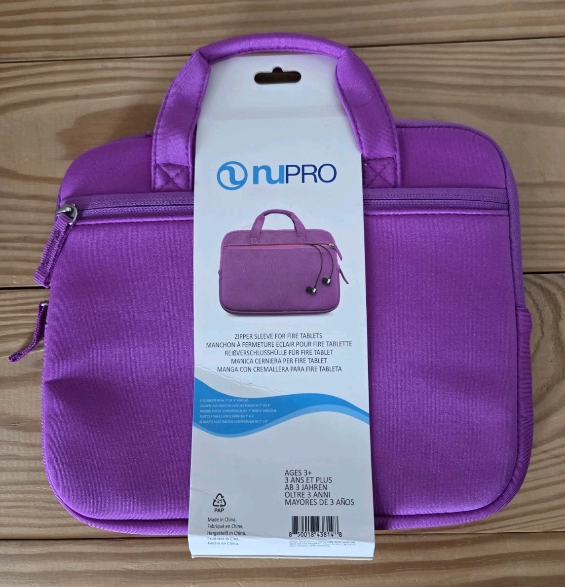 NuPro Zipper Sleeve Tote for Fire Kids Edition Tablets Purple 7" or 8" Displays