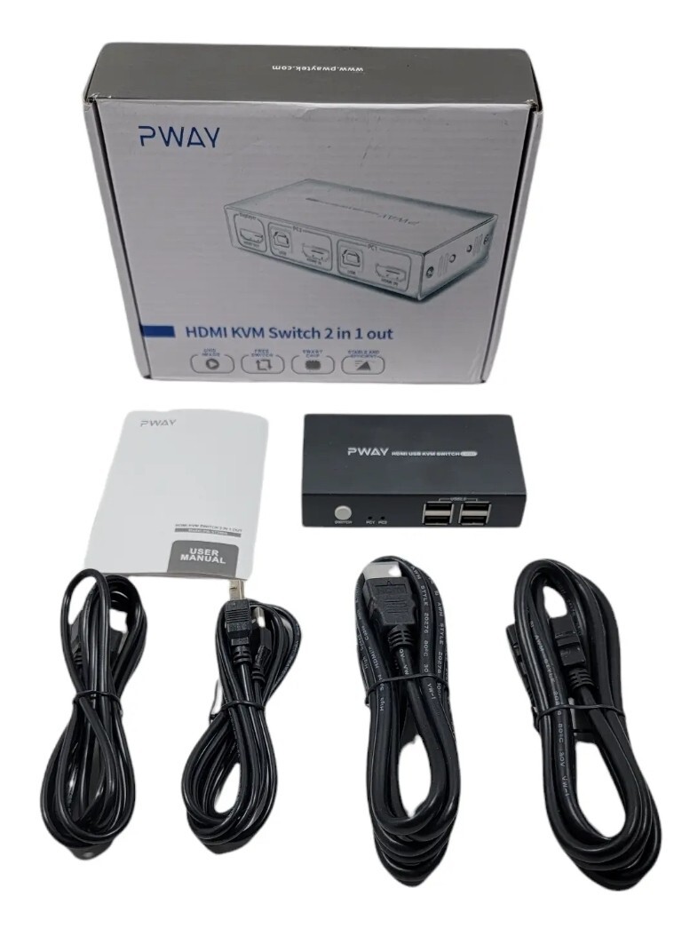 PWAY HDMI KVM Switch 2 Port Box Hub 2in1out 2x1 PW-S7206H - Open Box