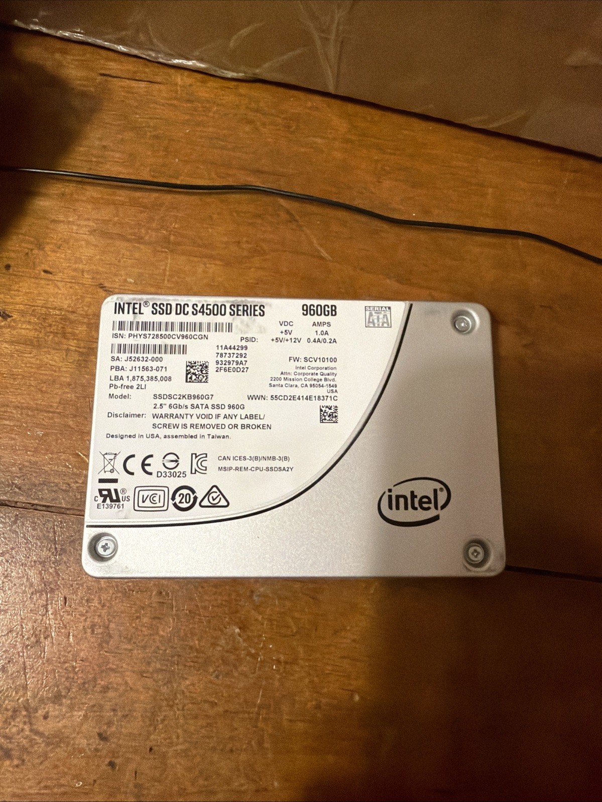 Intel SSD DC S4500 Series 960GB SATA 2.5" SSD - SSDSC2KB960G7K - 95% Health