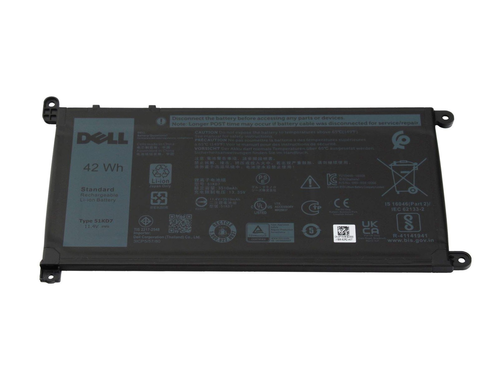 Dell CN-51KD7 Battery 42Wh Genuine 3,510mAh ~D~