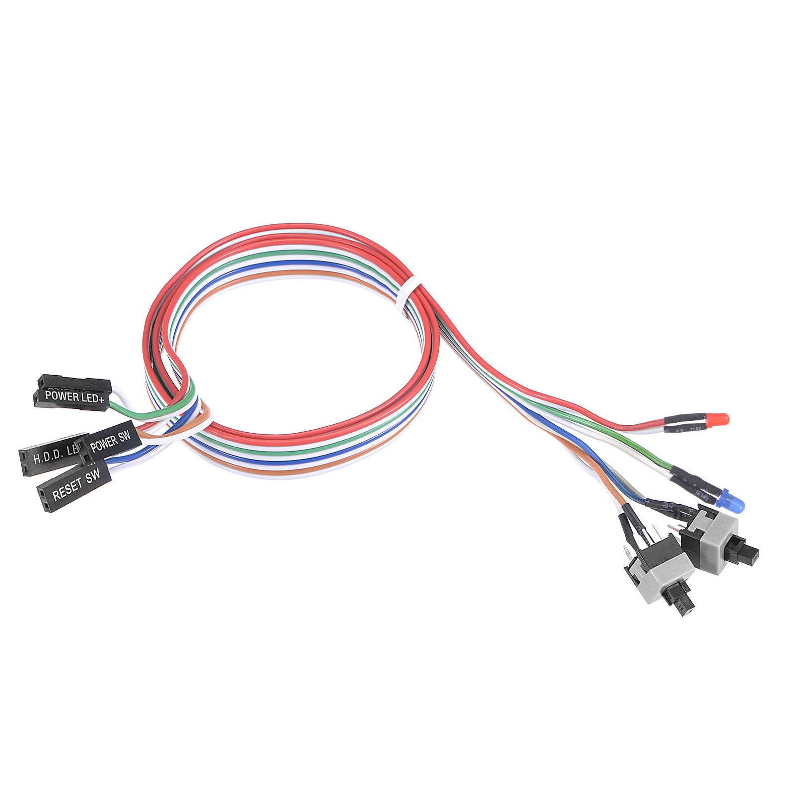 2Pack 2 PIN Power Cable with 2 LED Red and Blue 2 Switch for ATX Computer 55cm