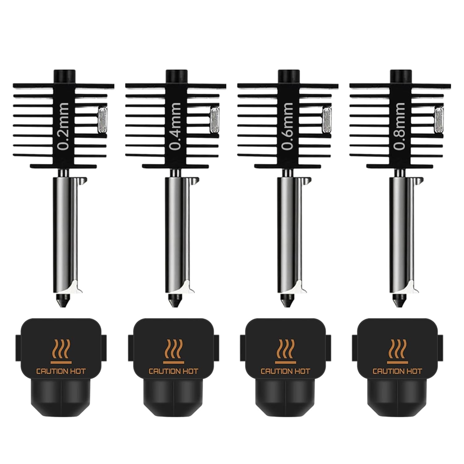 4-Pack Bamboo A1 mini/A1 Hotend Kit, 0.2/0.4/0.6/0.8mm Hardened Steel Nozzle for
