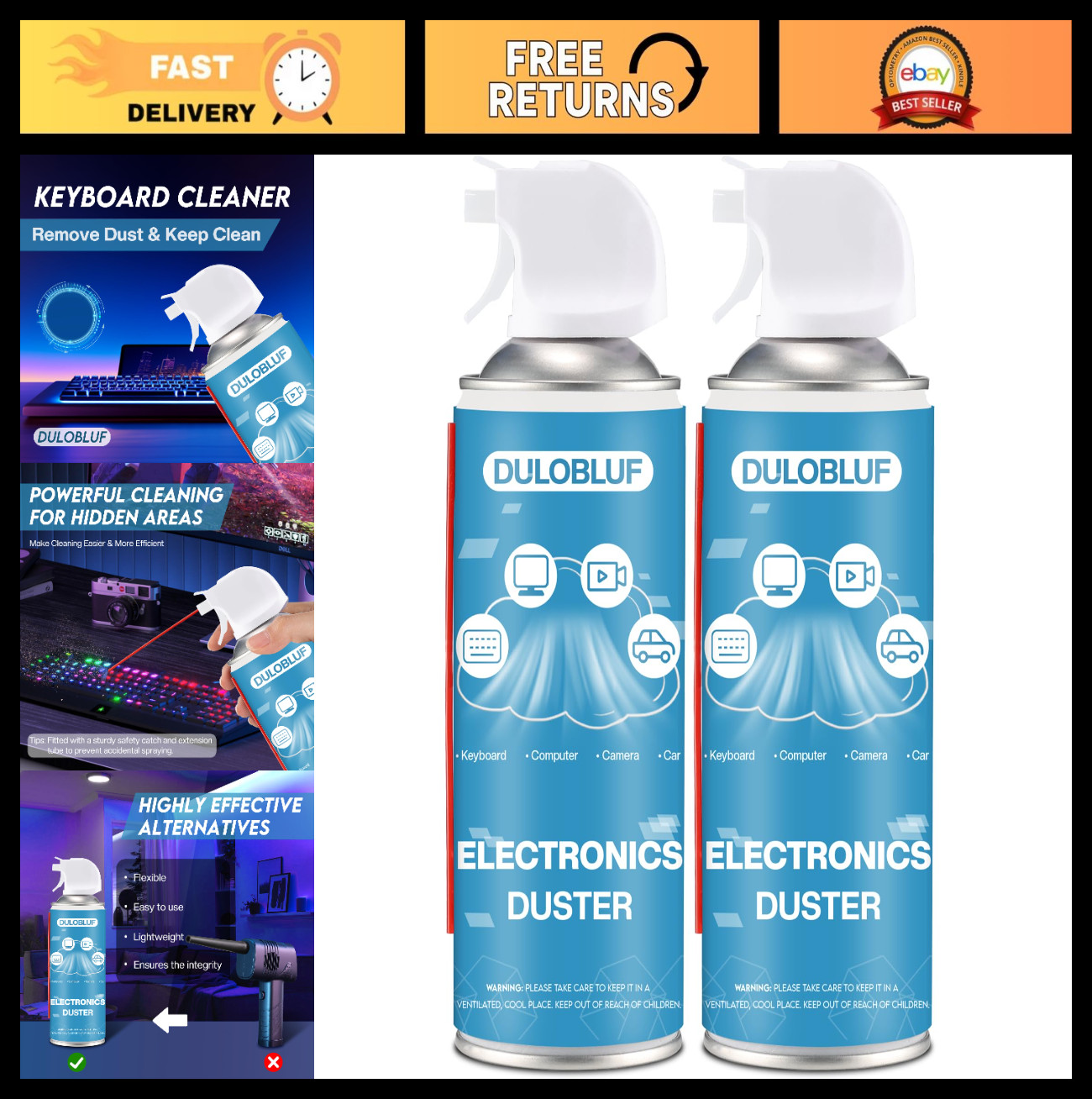 Powerful Compressed Air Duster for Electronics, Keyboard Cleaner & Dust Remover