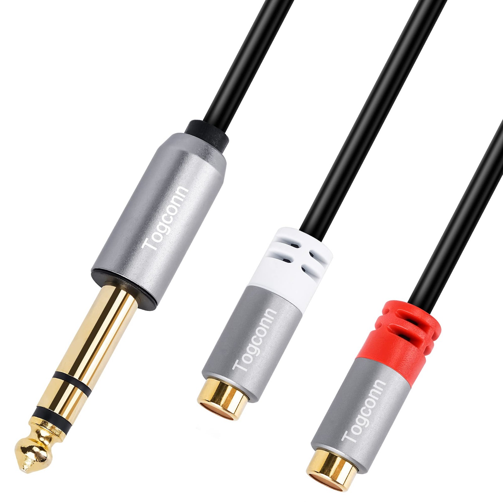 Togconn 6.35mm to Dual RCA Y-Adapter Splitter Cable 0.6 Feet,6.35mm 1 Pack