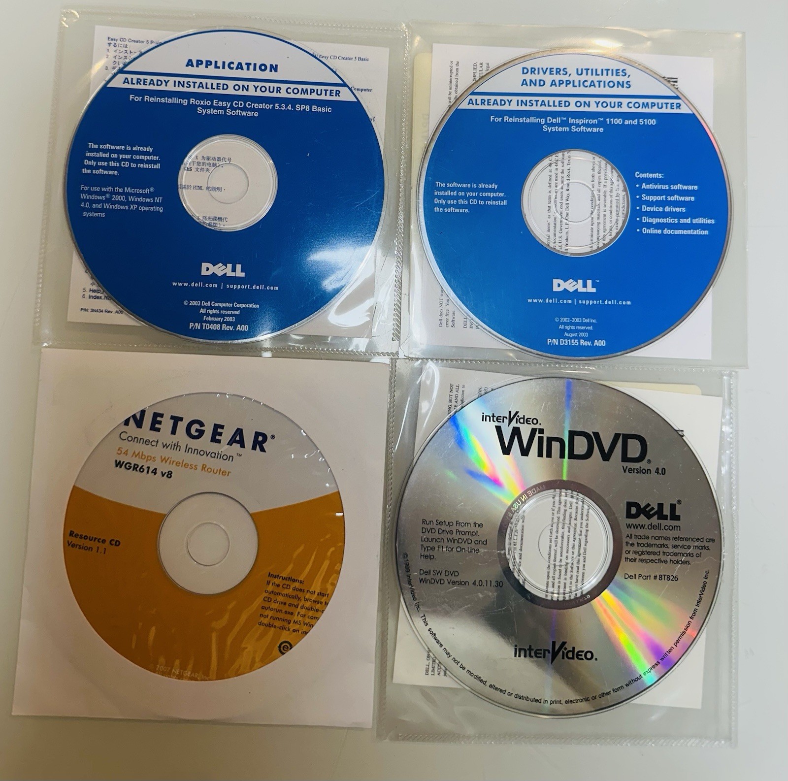 Dell OEM Software Application Drivers Utilities WinDVD + Netgear WGR614v8 Lot 4