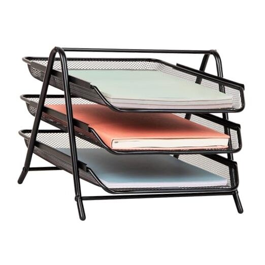 3-Tier Paper Tray, Desktop Organizer, File Storage, Workspace, Black 1 Pack