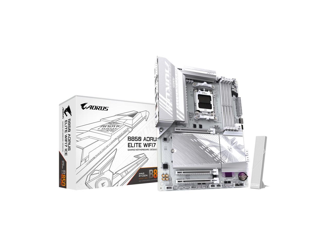 GIGABYTE B850 AORUS ELITE WIFI7 ICE AMD AM5 LGA 1718 Motherboard, ATX, DDR5, 3x