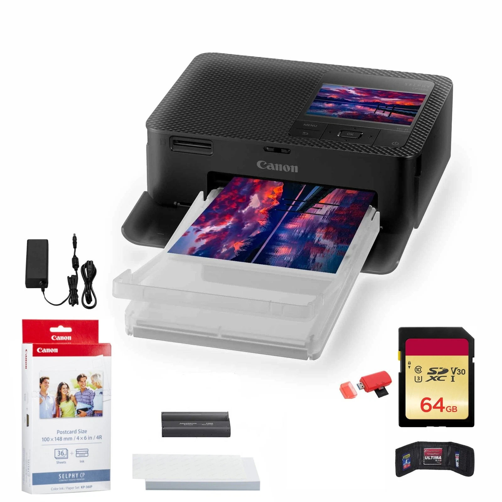 NEW Canon SELPHY CP1500 Photo Printer Black KP-36IP Ink Paper Bundle