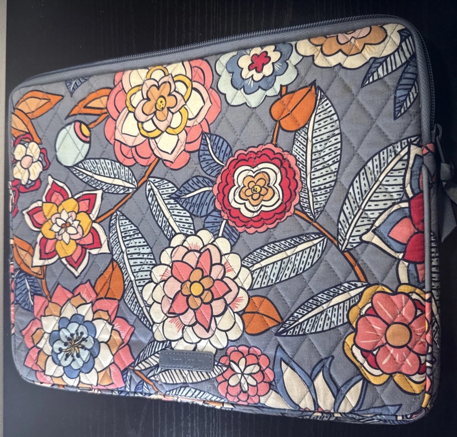 Vera Bradley Tropical Evening Gray Floral Padded Zipped Lap Top Sleeve Bag