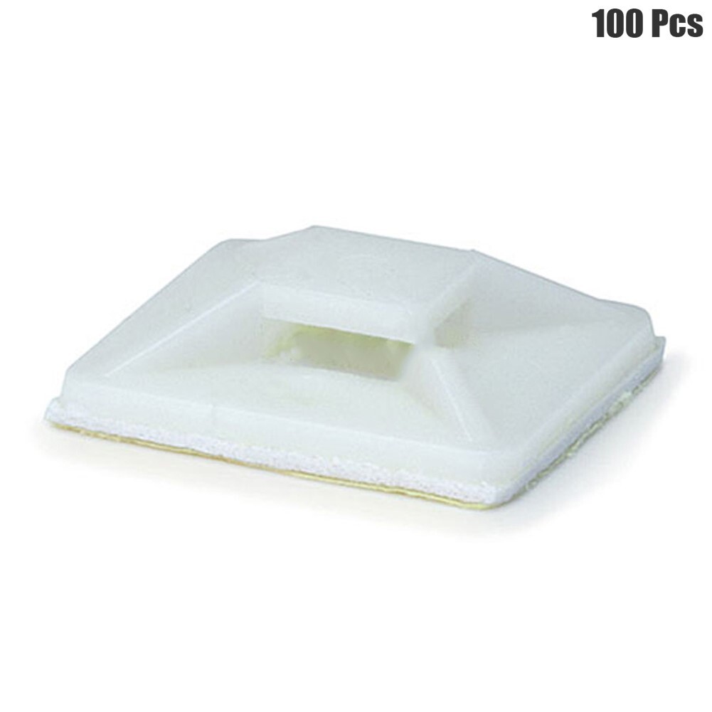 100 Pcs 25x25mm Cable Zip Tie Mounts Adhesive Back Plastic Zip Tie Mount White