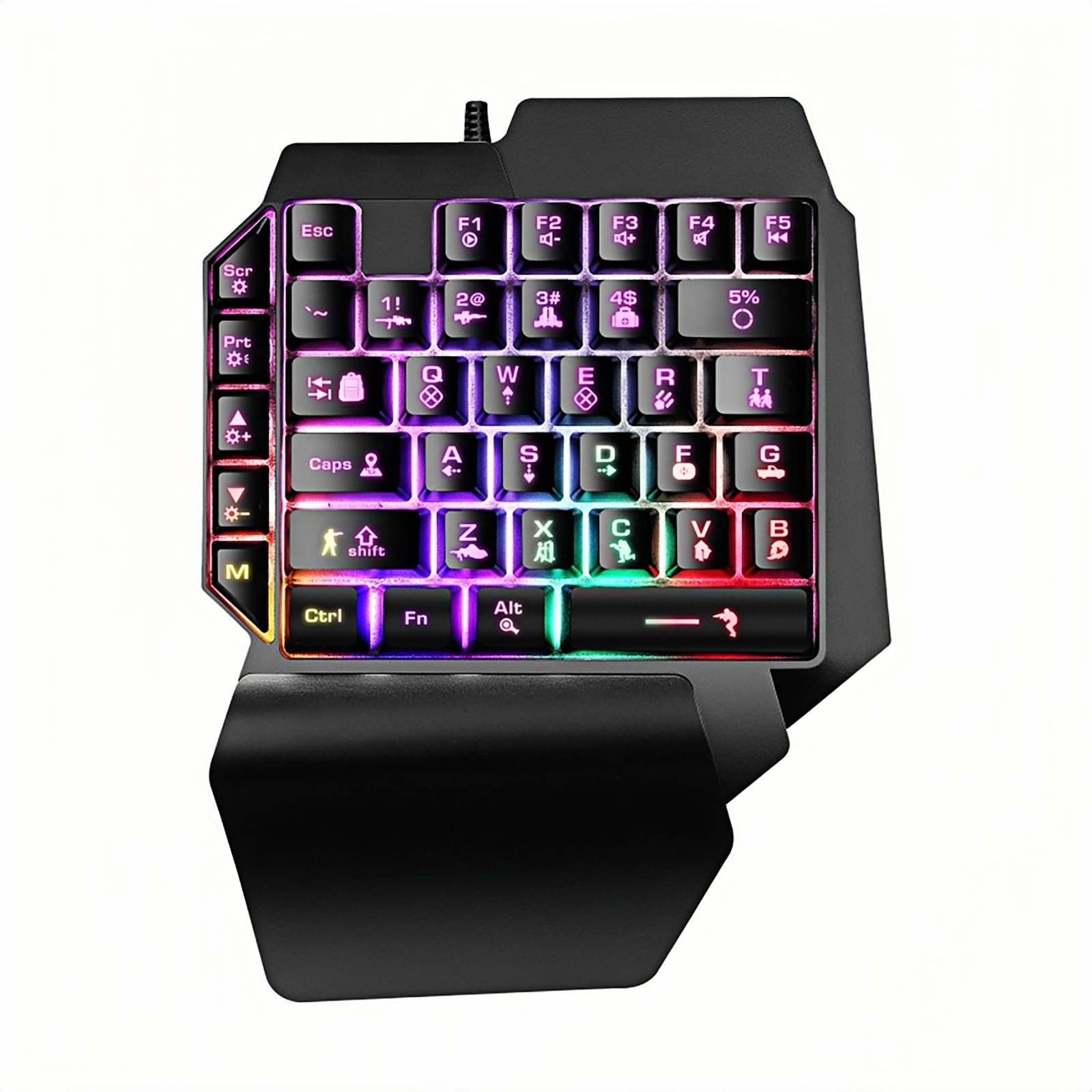 Guiheng Wired Ergonomic Single-Hand Gaming Keyboard RGB Backlit 39-Key PC