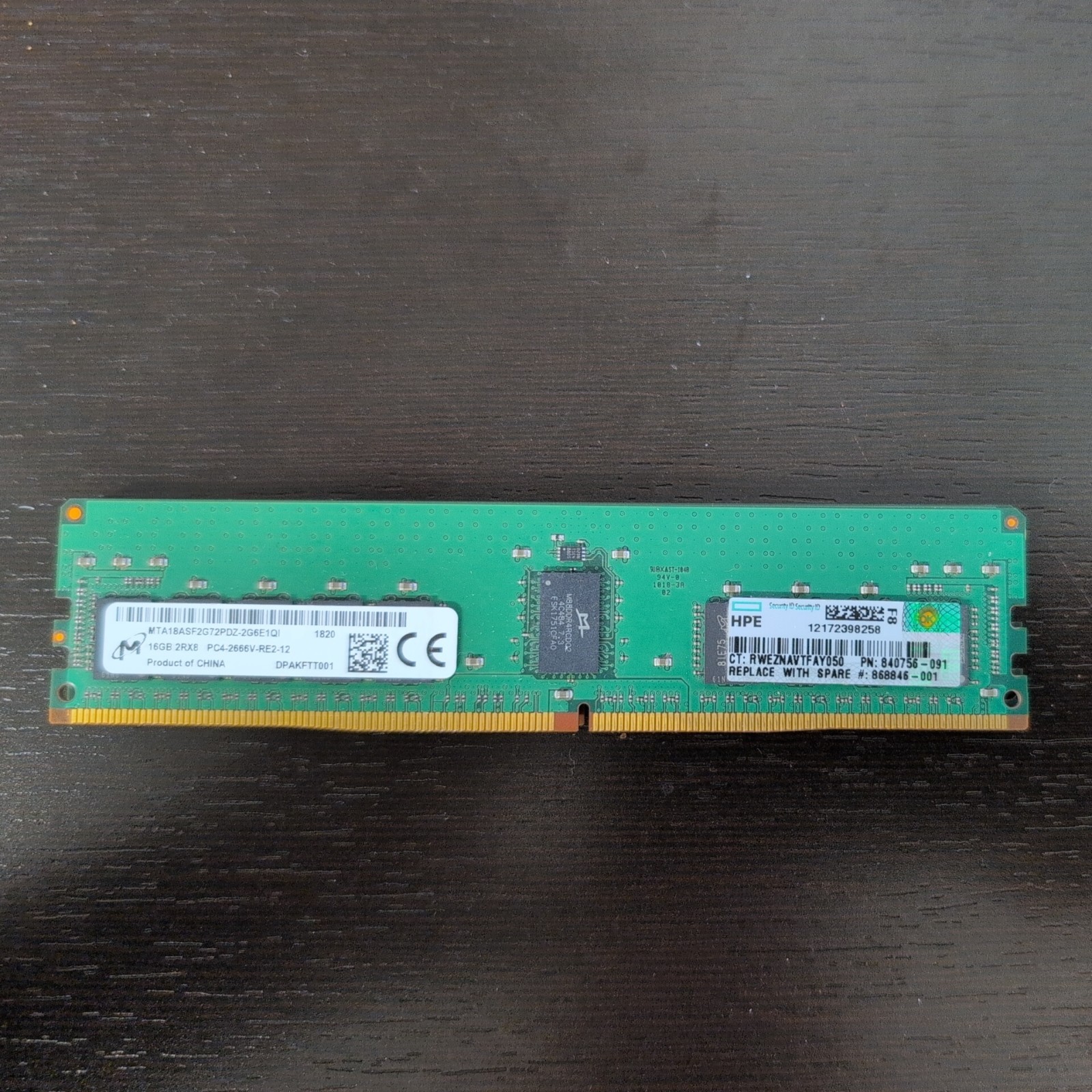 835955-B21 HP 16GB PC4-21300 DDR4-2666MHz ECC 2Rx8 1.2V RDIMM Memory 868846-001