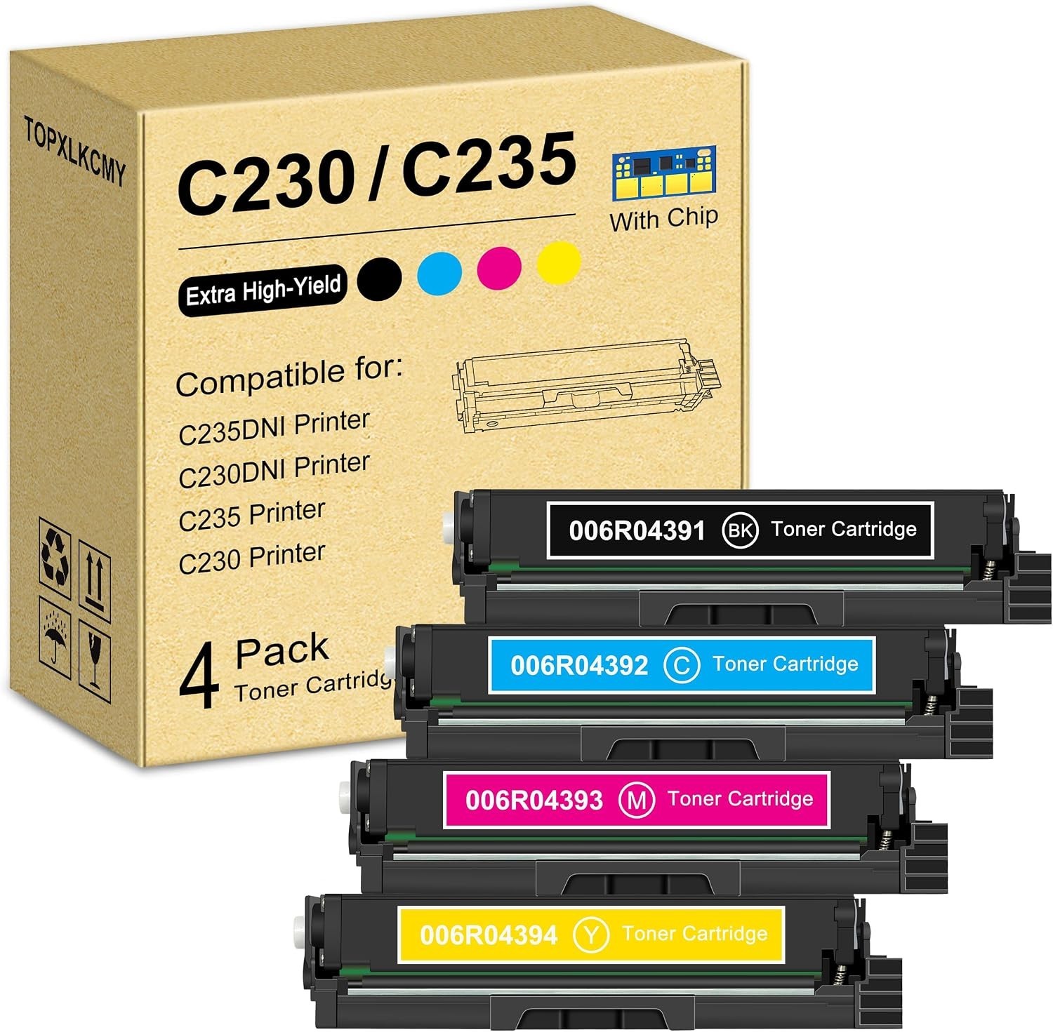 4-Pack Toner Cartridge Black Cyan Magenta Yellow With Chip BN C230/C235 Compati