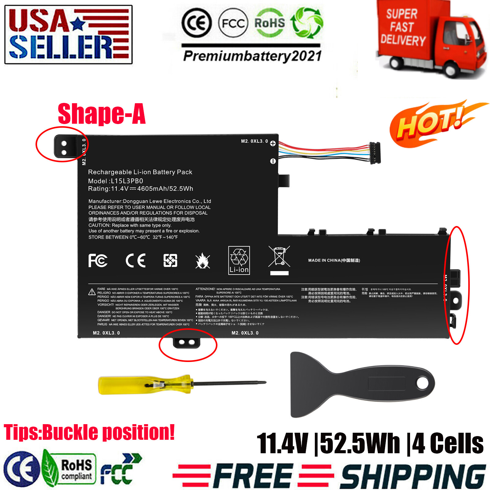 ✅L15L3PB0 L15M3PB0 Battery For Lenovo ldeaPad 320S-14IKB Flex 5 1470 1570 Series