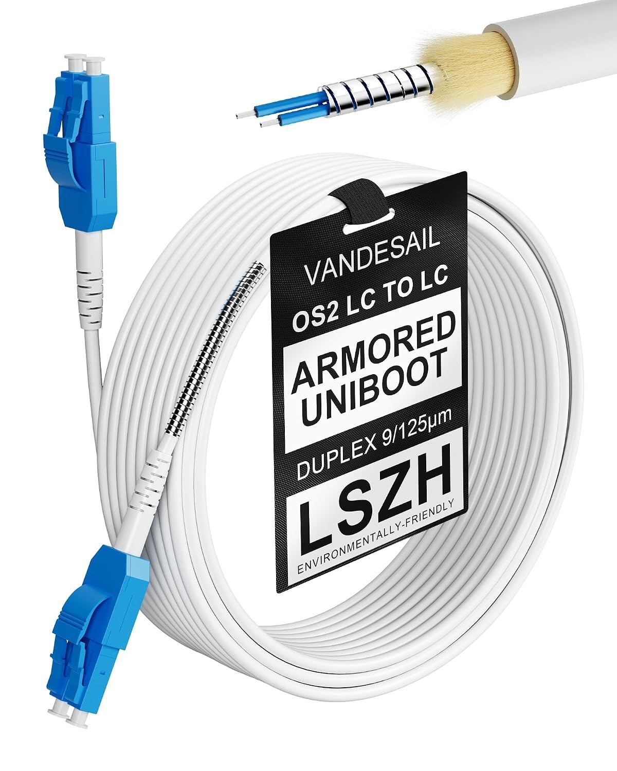 20M LC to LC Armored Fiber Patch Cable – Uniboot OS2 for High-Speed Connectivity