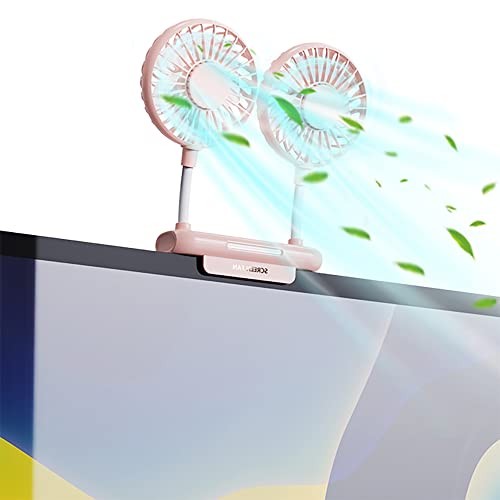 Desktop Fan with 2 Rotatable Heads, 3 Speeds, Sturdy Clamp, USB Powered Pink