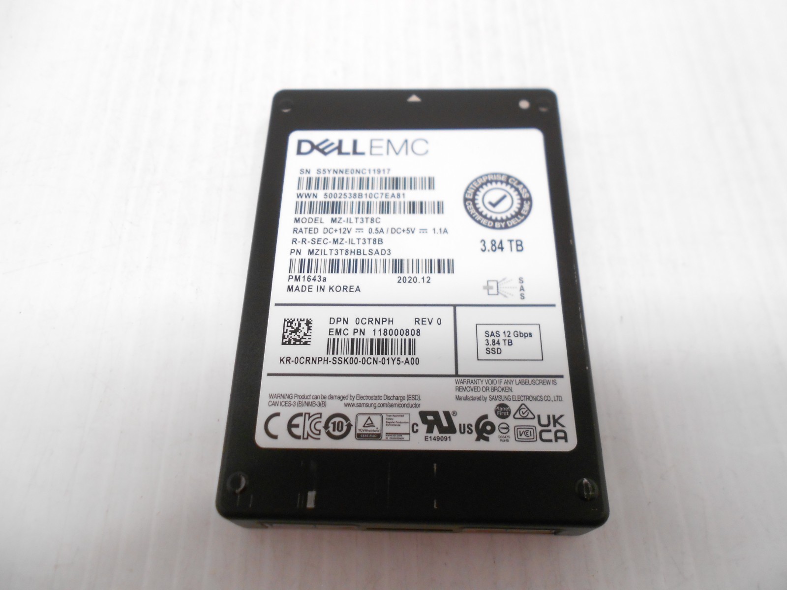 Dell CRNPH 3.84TB 2.5" SAS SSD Server 12G Hard Drive MZ-ILT3T8C HP Supermicro