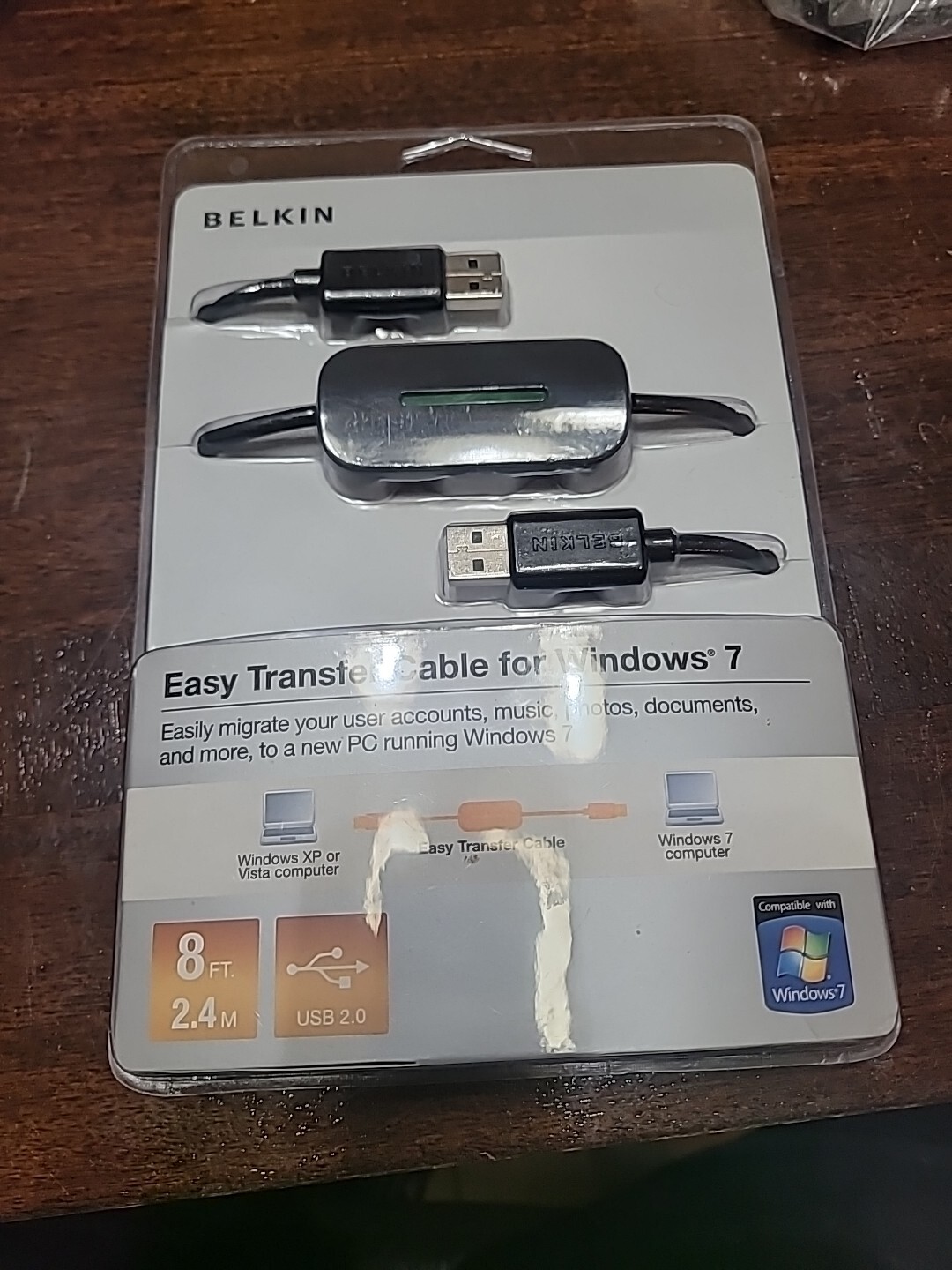 Belkin 8ft Double USB Easy Transfer Cable: Windows XP or Vista to Windows 7 NEW