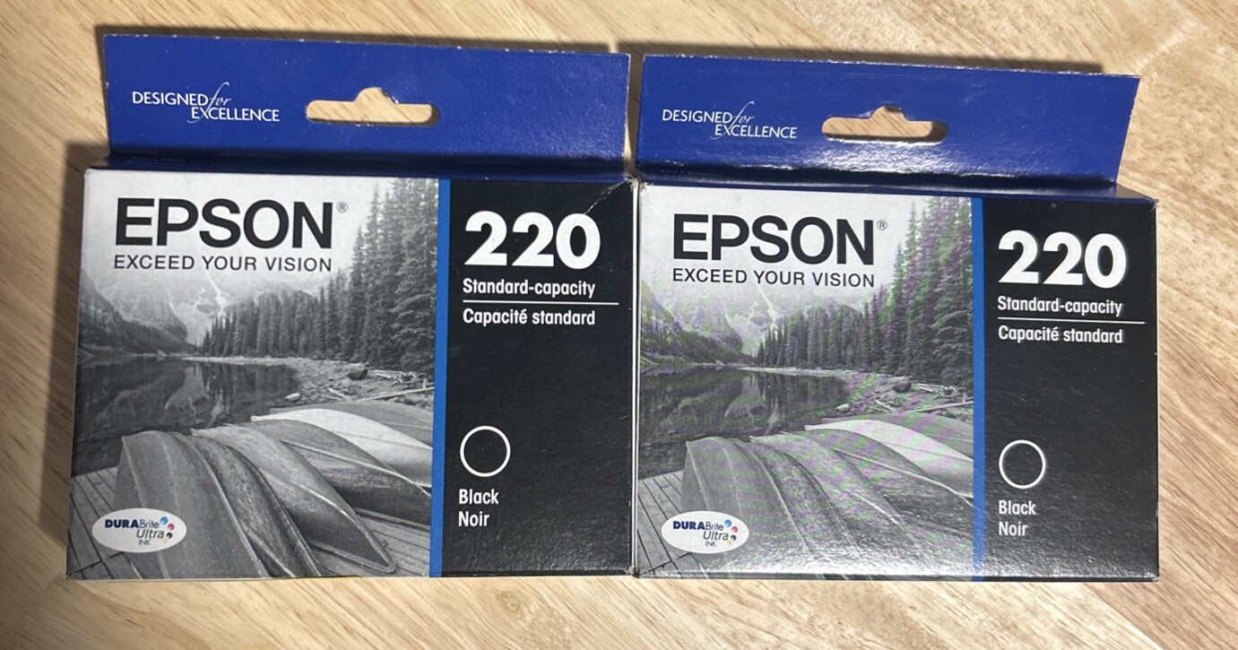 2x Epson 220 (T220120-S) Durabrite Ultra Black Ink Cartridge BB/01/2025