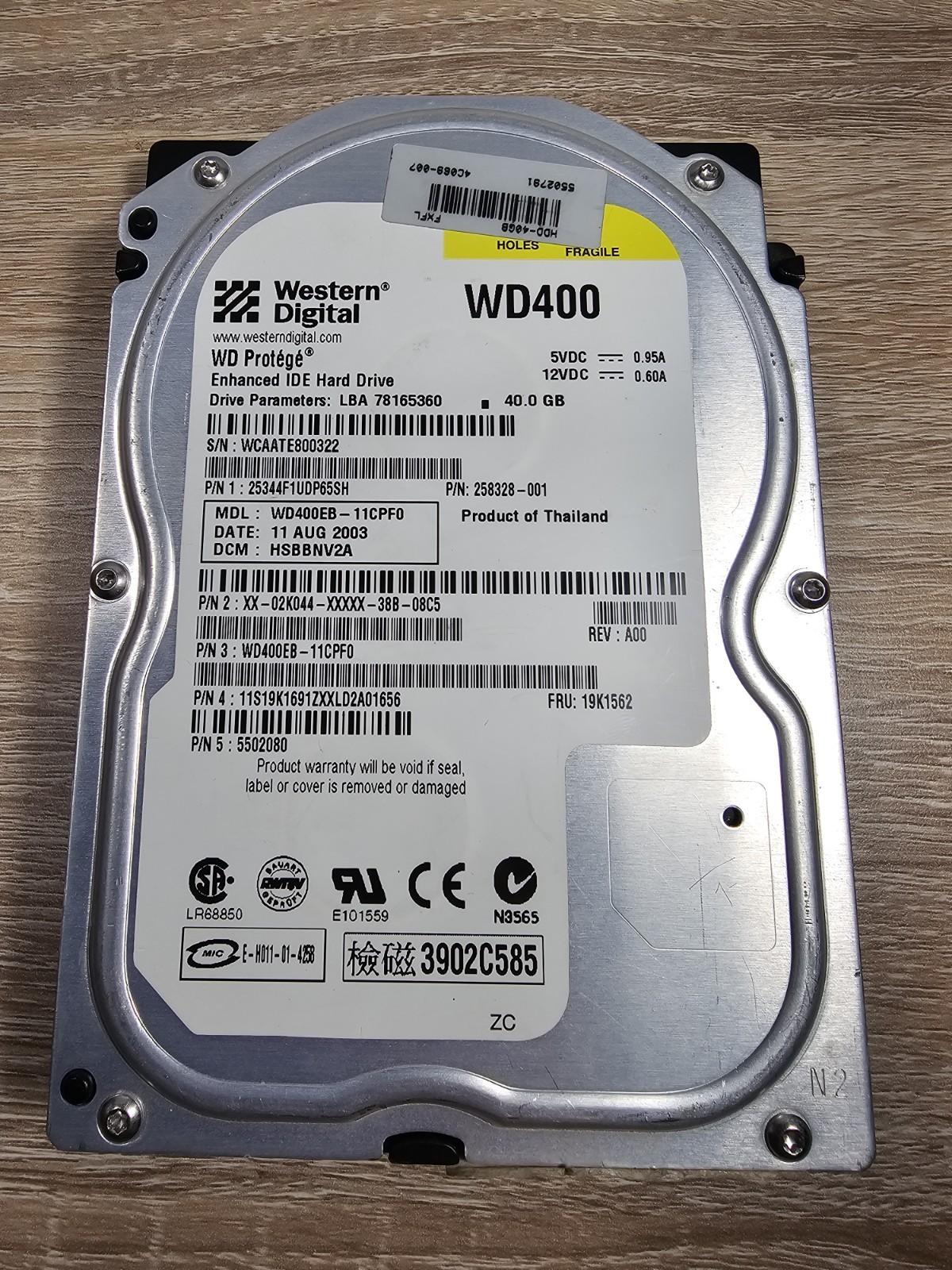 Western Digital Protege 40GB 3.5" IDE Hard Drive - WD400EB-11CPF0 Untested