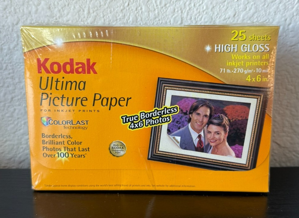 Kodak Ultima Picture Paper 4x6 High Gloss 100 Sheets (4x25) New Sealed