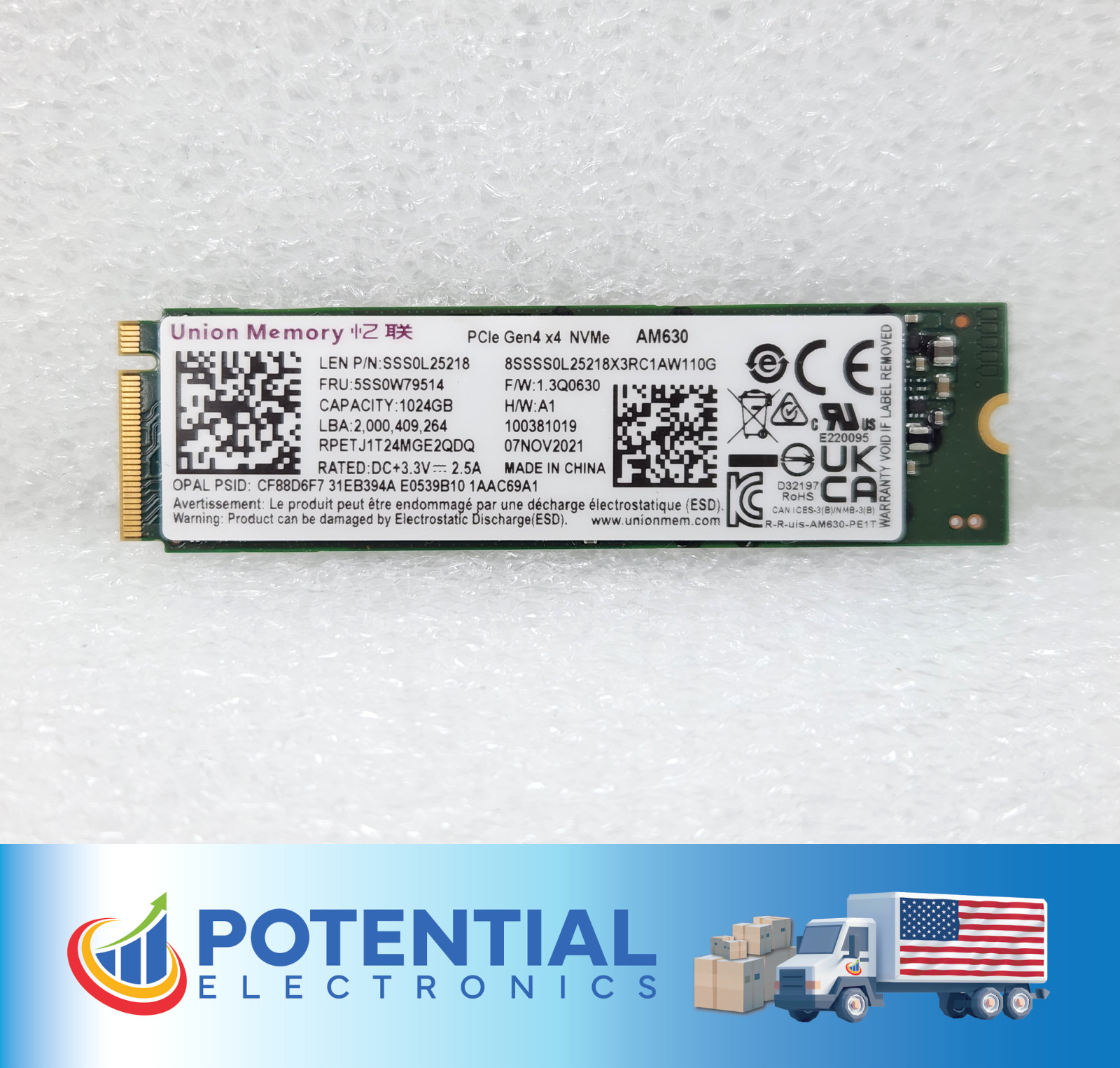 Union Memory AM630 RPETJ1T24MGE2QDQ 1 TB PCIe Gen4 NVMe Solid State Drive