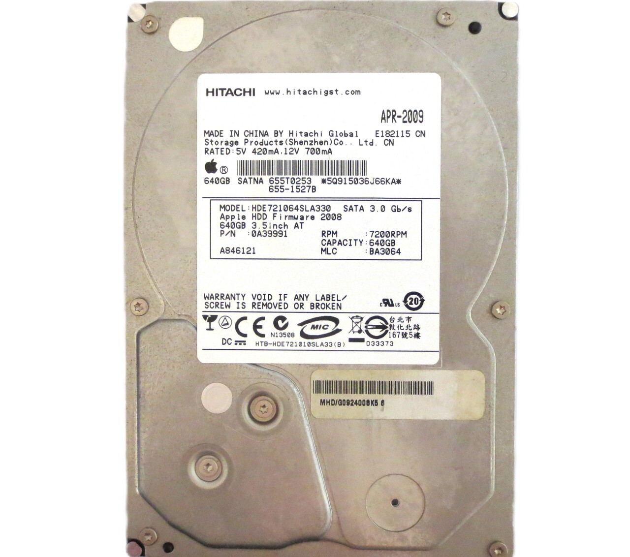 Hitachi HDE721064SLA330 0A39991 BA3064 China 640gb 3.5" Sata 655-1527B HDD 2009