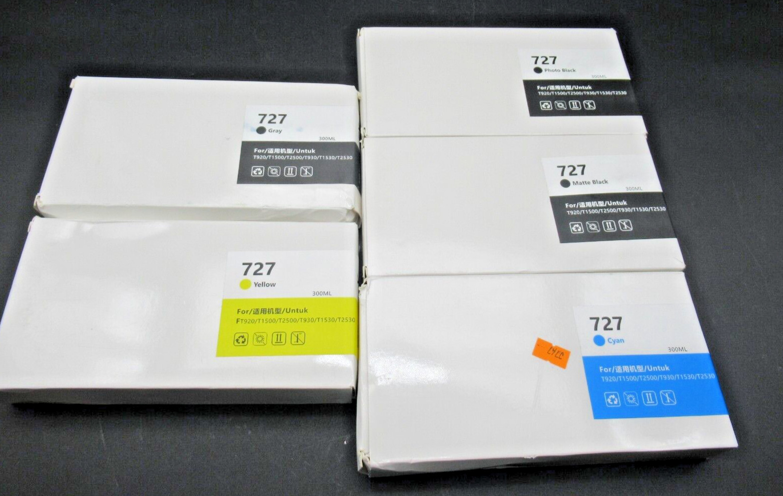 5 Pack 727 Matte Black, Photo Black, Gray, Cyan, Yellow 300ML T1500 T920 T2500