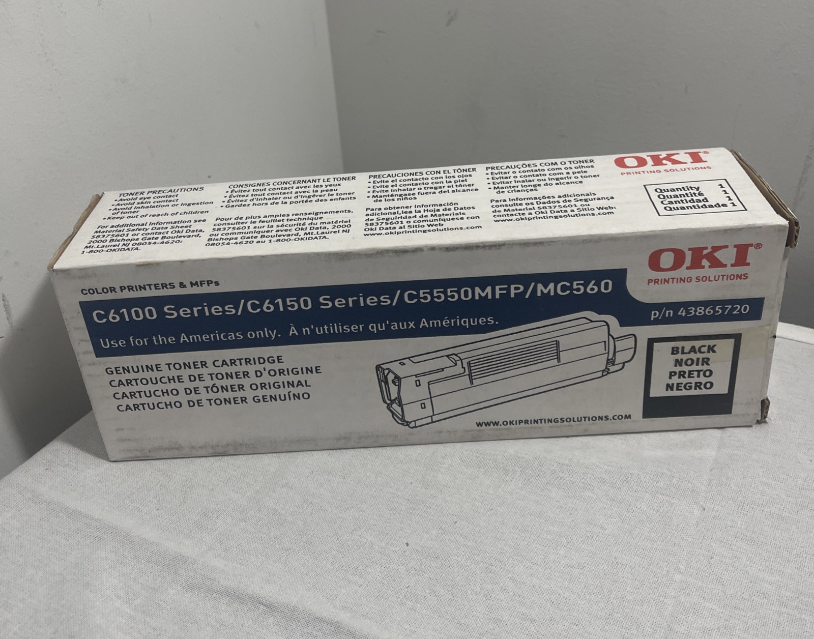 Genuine OEM Okidata Oki 43865720 C6100 C6150 C5550 MC560 Black Toner 8k NIB