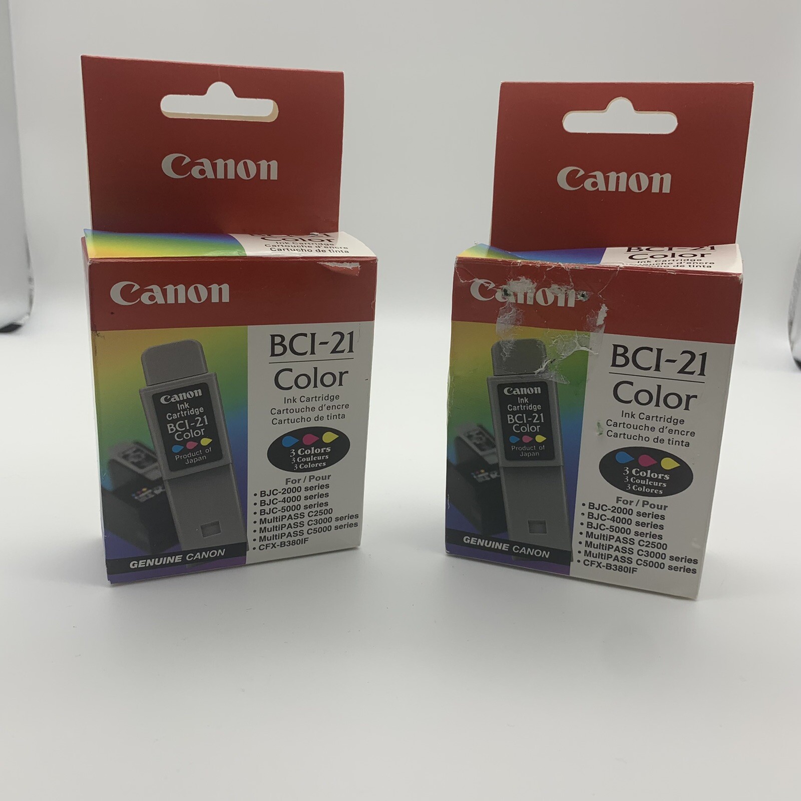 (2) Canon BC-21E Black & Tri-Color Ink Cartridge 0899A003 Genuine New Box H1