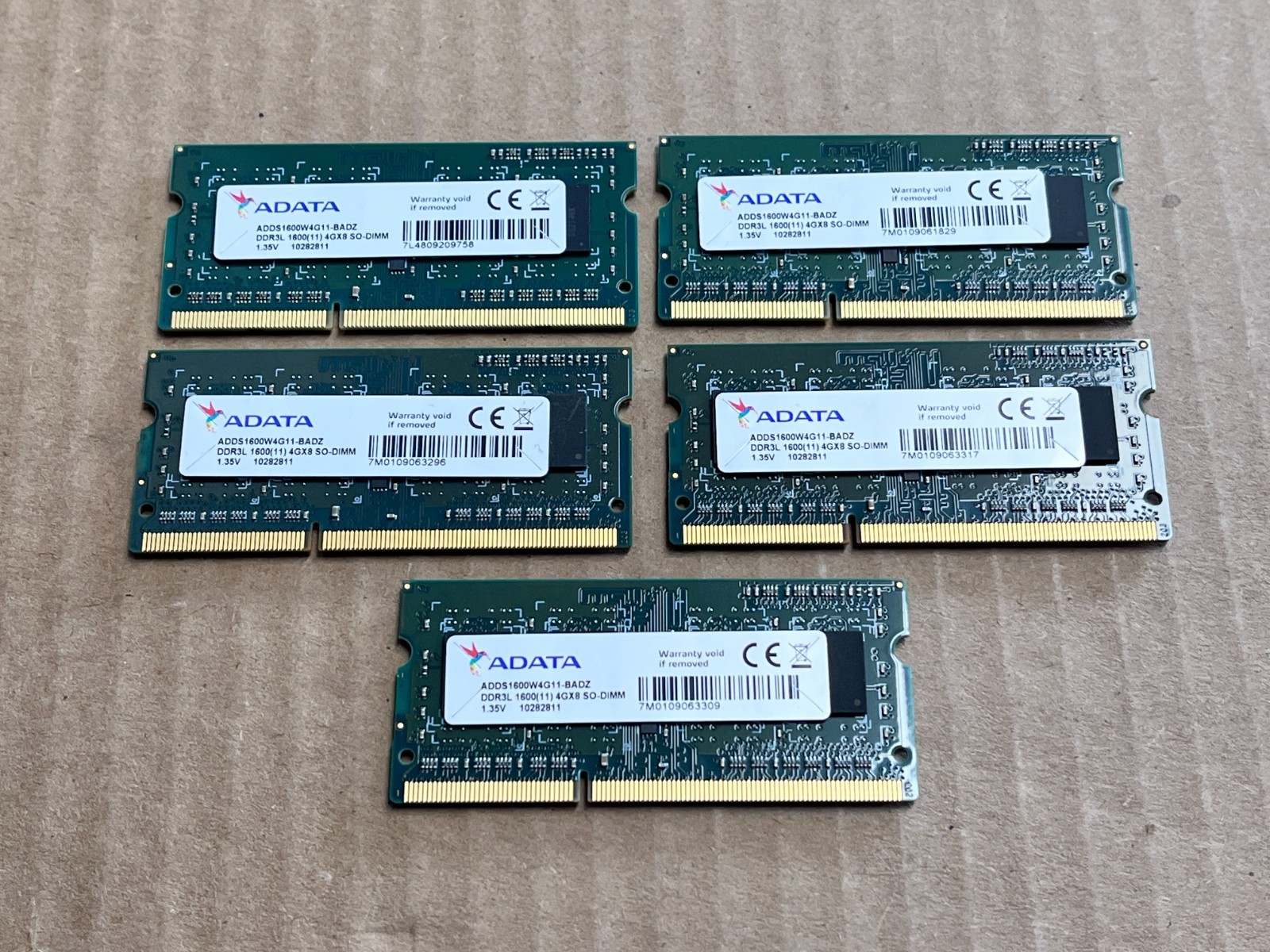 Lot of 5 ADATA ADDS1600W4G11-BADZ 4GB DDR3L-1600MHz SODIMM Laptop Memory RAM