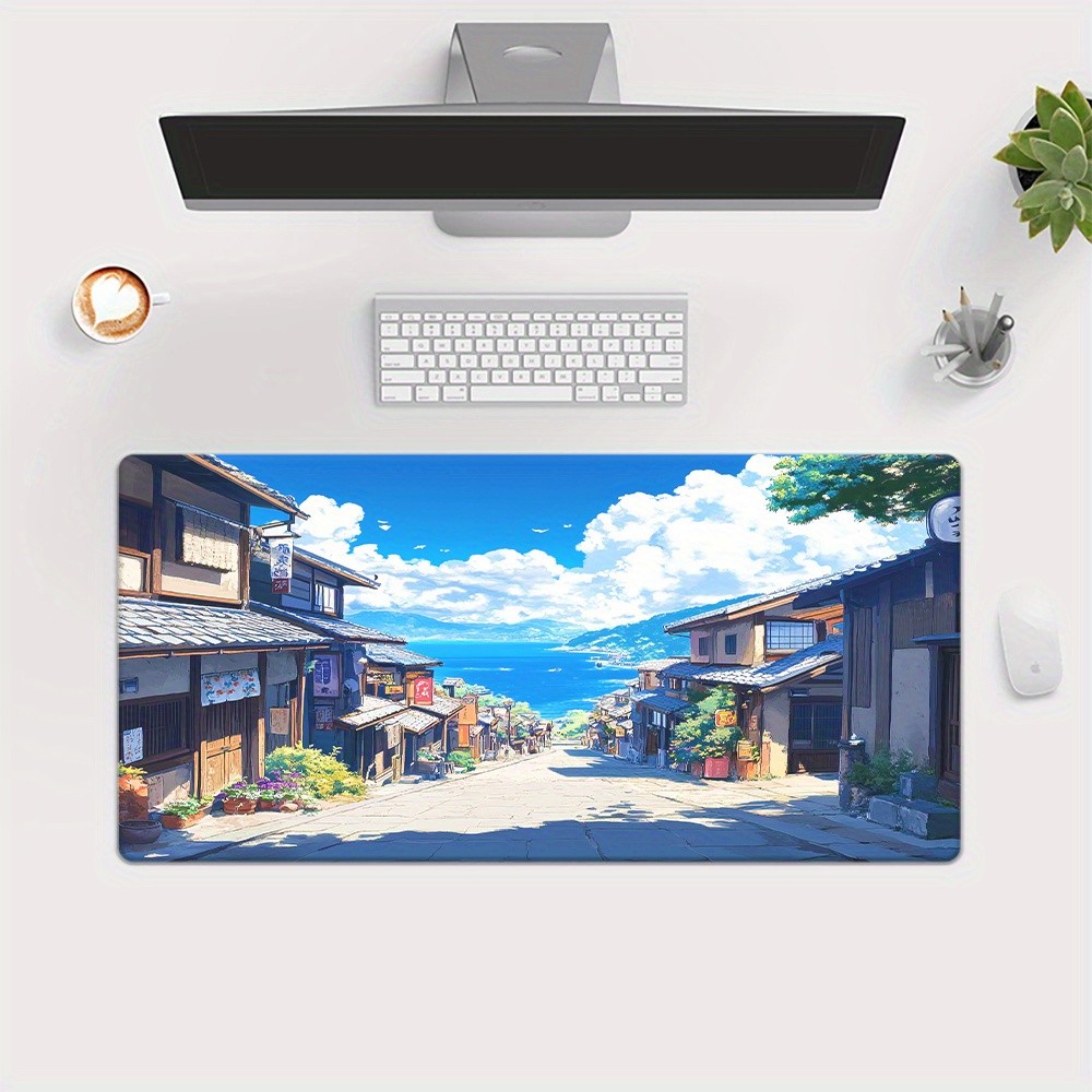 1pc High Definition Printed Seaside Town Desk Pad, Versatile XXL Mousepad, Gam