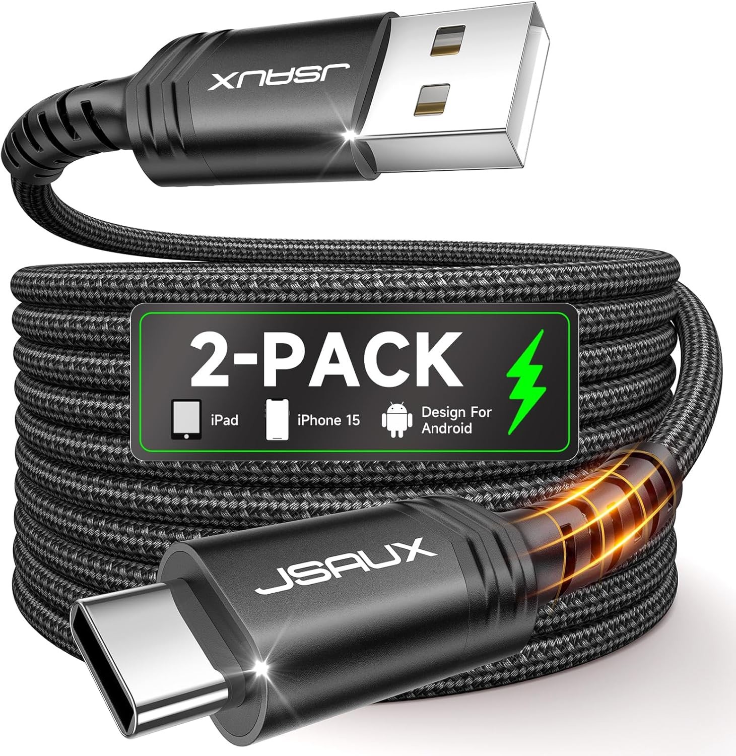 JSAUX USB C Cable [2-Pack 6.6ft], USB A to USB Cord Fast Charging for iPhone Air
