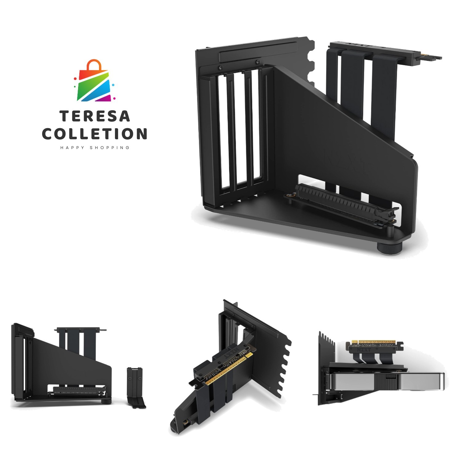 Elegant Black GPU Holder Kit with PCIe 4.0 Riser Cable - Supports AMD & NVIDIA
