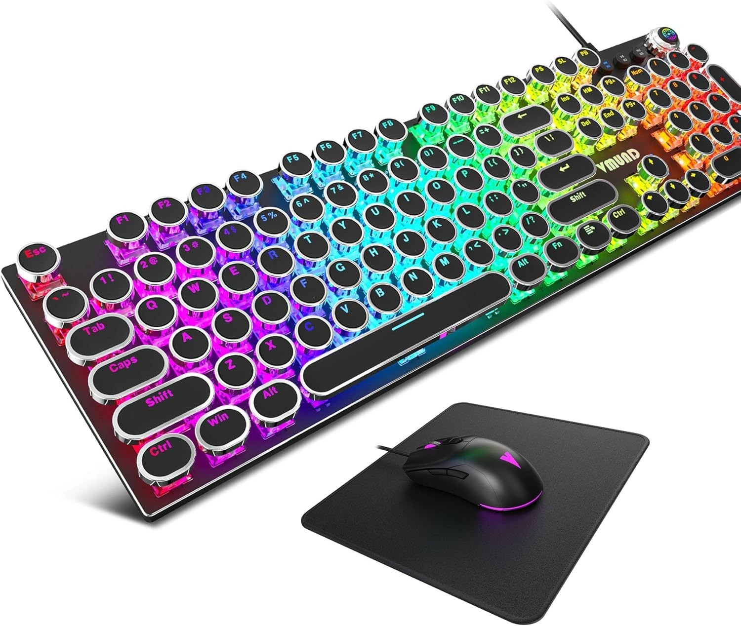 Typewriter Mechanical Gaming Keyboard & Mouse RGB Backlit Blue Switches Hot Swap