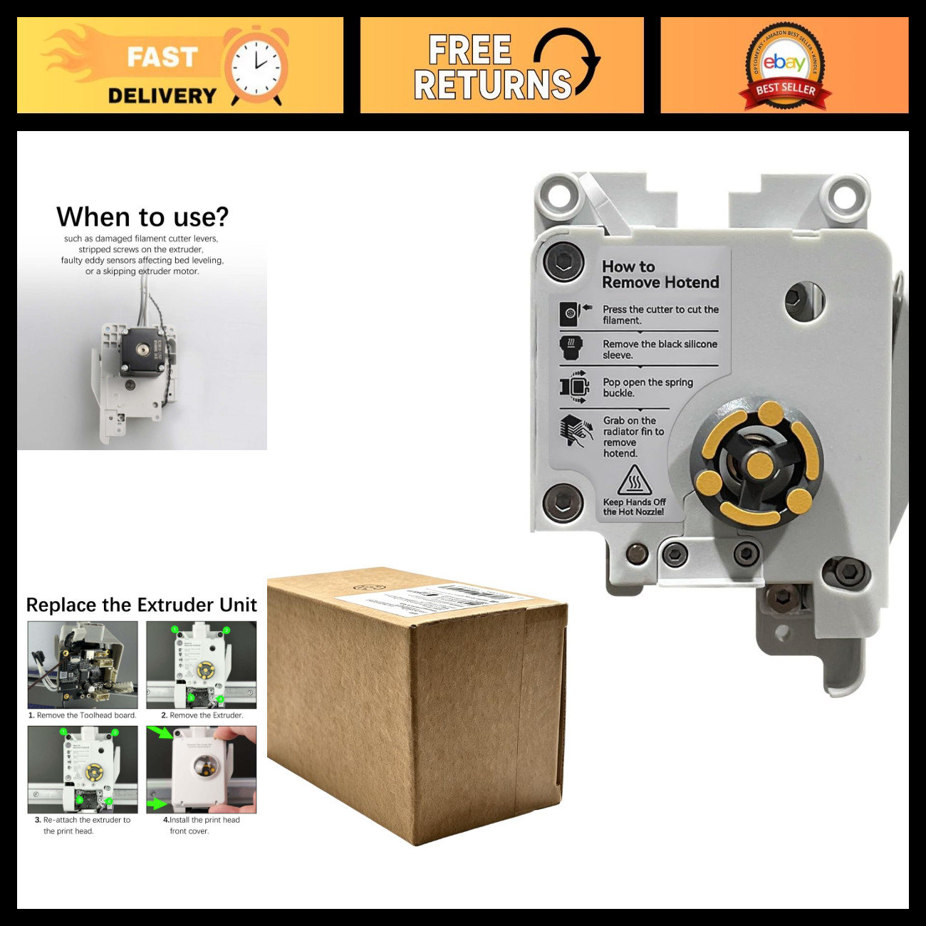 Bamboo A1 Extruder Unit Replacement - Hardened Steel Gears, Motor & Filament Cut