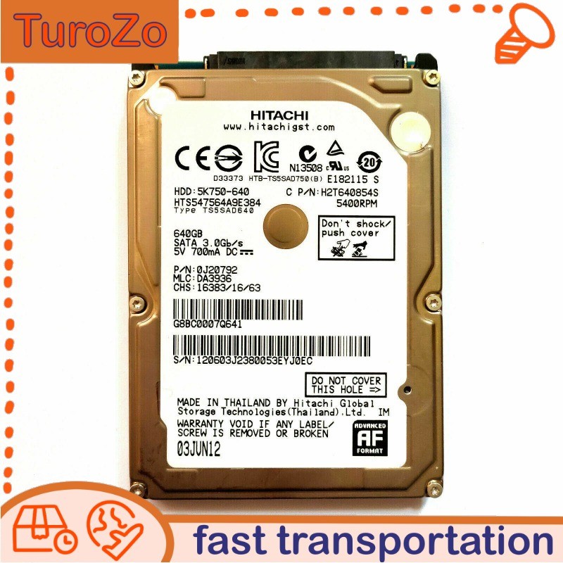 HTS547564A9E384 Hitachi 640GB 5400RPM 8MB SATA 2.5" Laptop Hard Disk Drive New