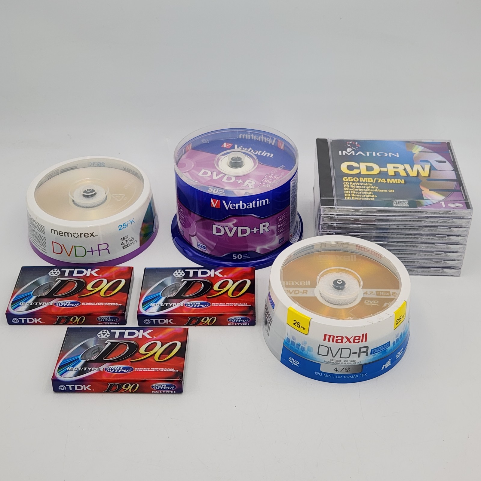 Sealed Blank Media Lot TDK Audio Tapes Imation CD Memorex Verbatim Maxell DVD