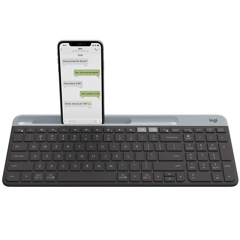 Logitech K580 Dual Mode Thin Wireless Keyboard Multi-Device Phone Holder Black