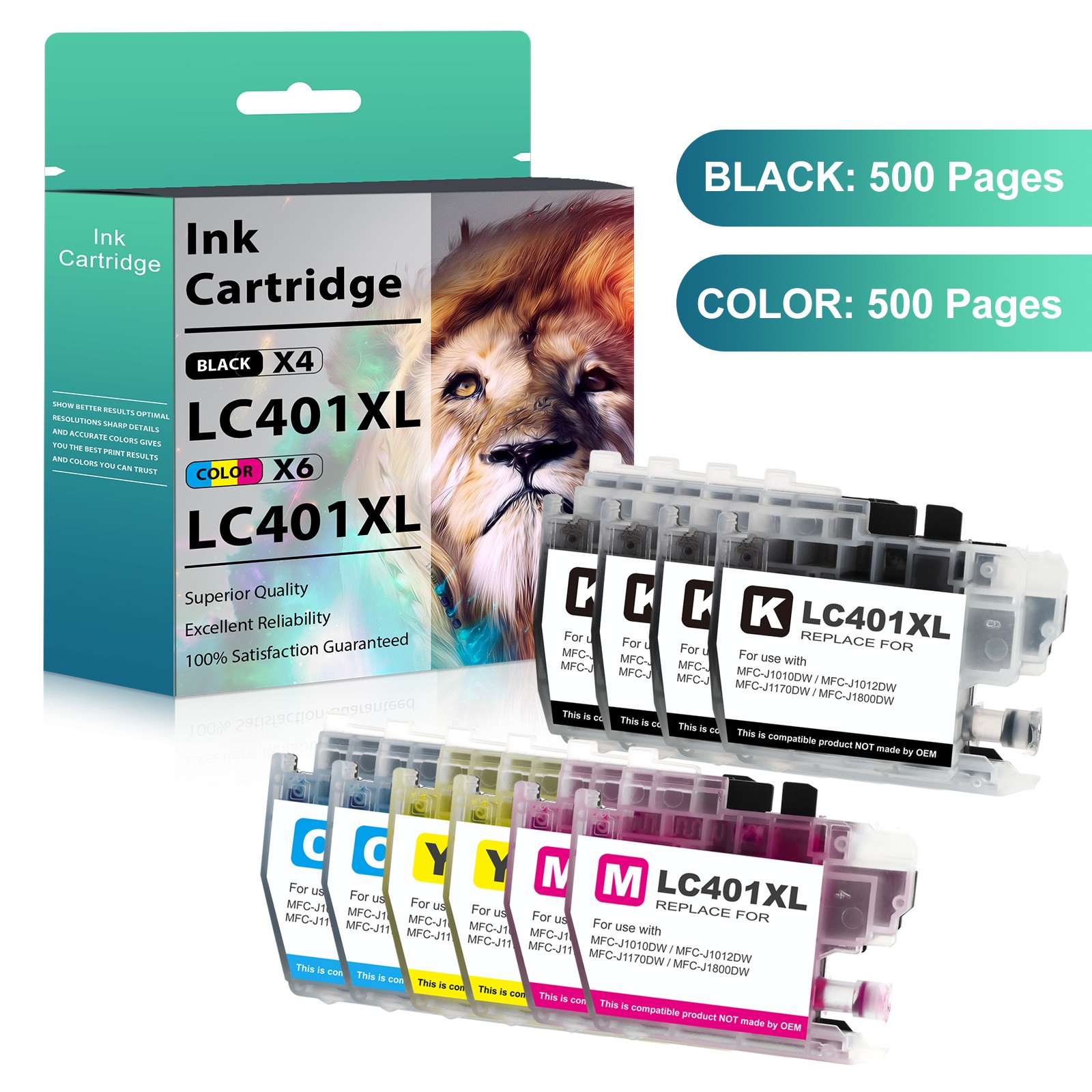 10pk LC401 LC401XL Ink Cartridge for Brother MFC-J1010DW MFC-J1012DW MFC-J1170DW