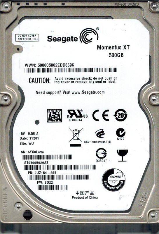 Seagate ST95005620AS P/N: 9UZ154-285 F/W: SD22 500GB WU
