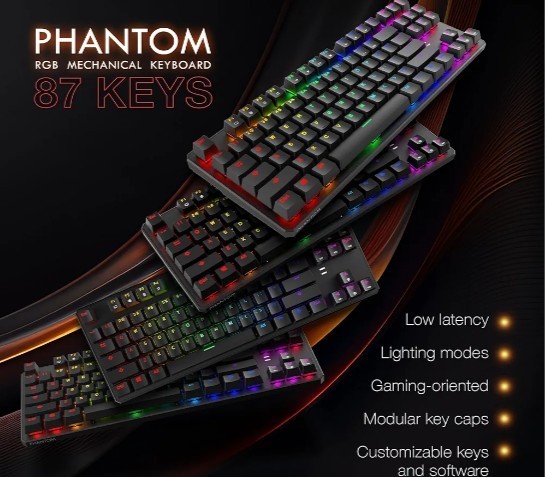 TECWARE Phantom 87 Key Mechanical Keyboard RBG LED - BRN Switch New RGB Mouse. 