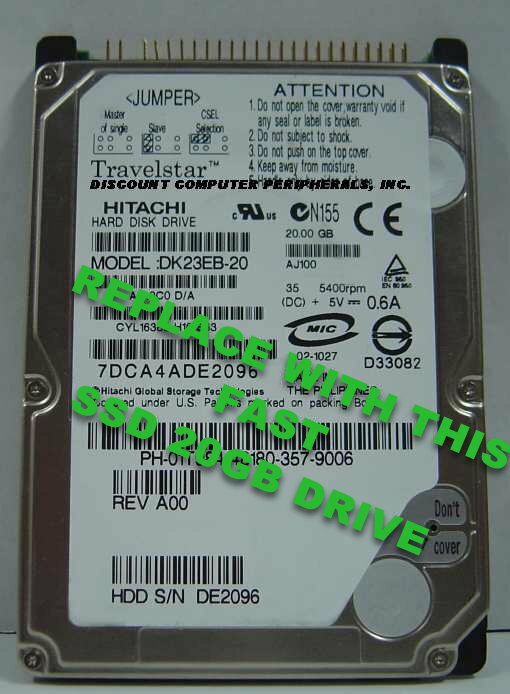 Replace Worn Out DK23EB-20 with this 20GB Fast Reliable SSD 2.5" 44PIN IDE Drive
