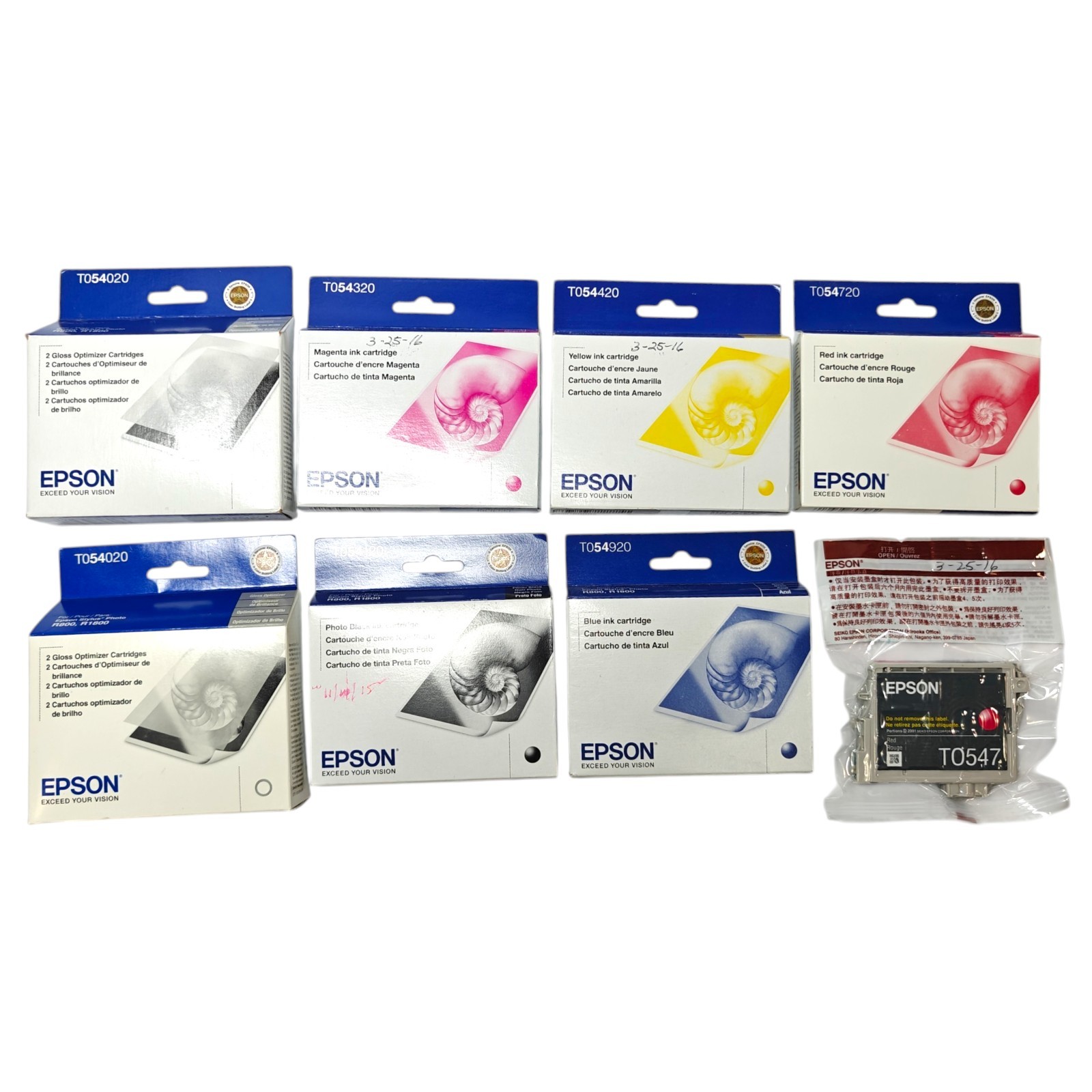 Lot 8 Genuine Epson T054 54 Ink Cartridges Stylus Photo R800/R1800