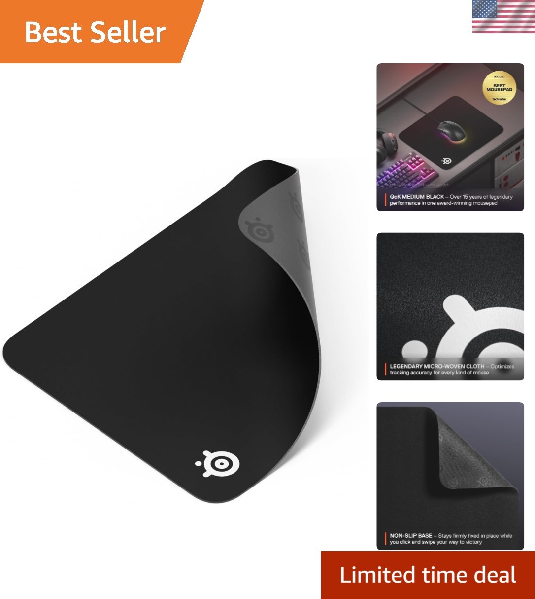 QcK Medium Mousepad: Black Micro-Woven Cloth for Ultimate Gaming Performance