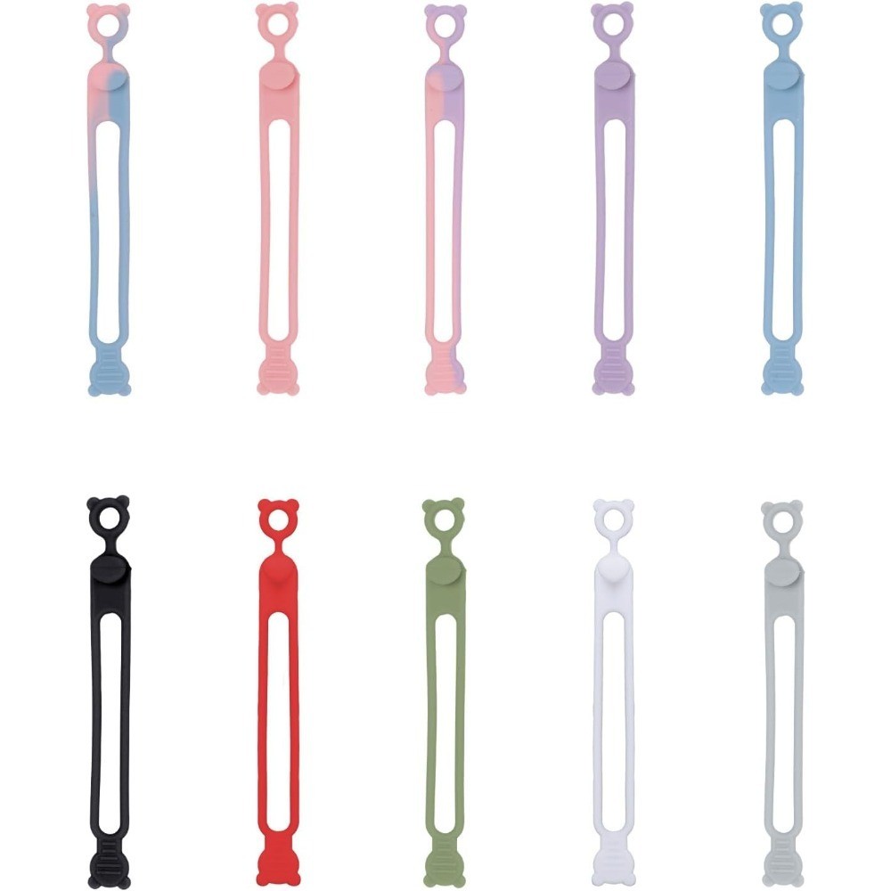 10pcs Silicone Cable Ties, Reusable Elastic Cord Wraps for Data Cables Earphones