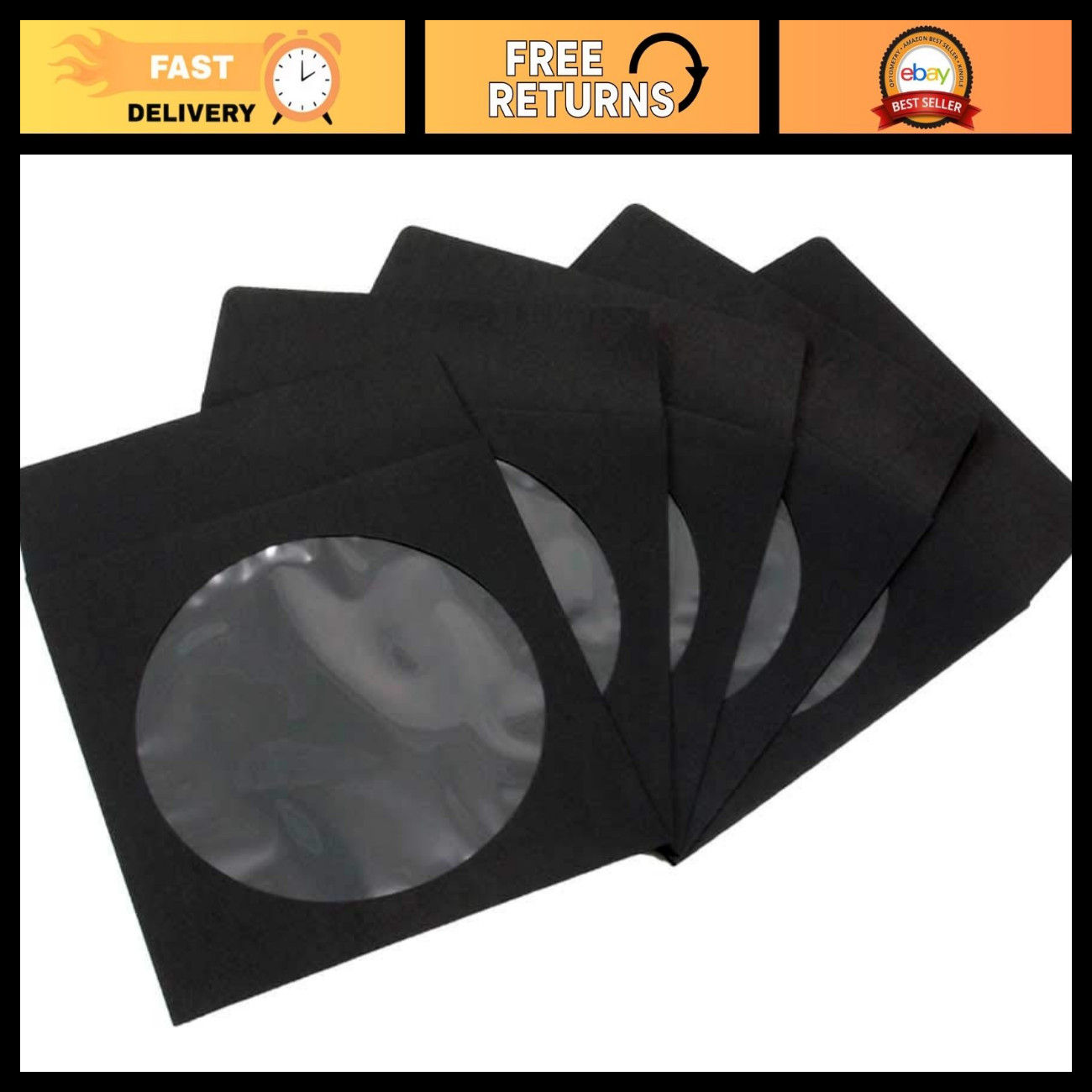 1,000 Premium Thick Black CD DVD Blu-ray Sleeves with Window Cut & Flap, 100g
