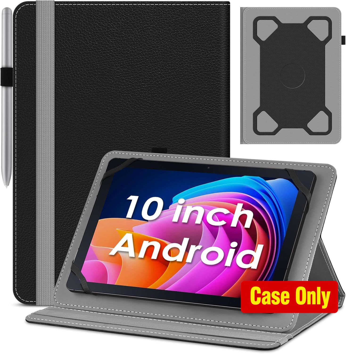 Case for 10.1 Inch Android Tablet, PU Leather, Shockproof Design