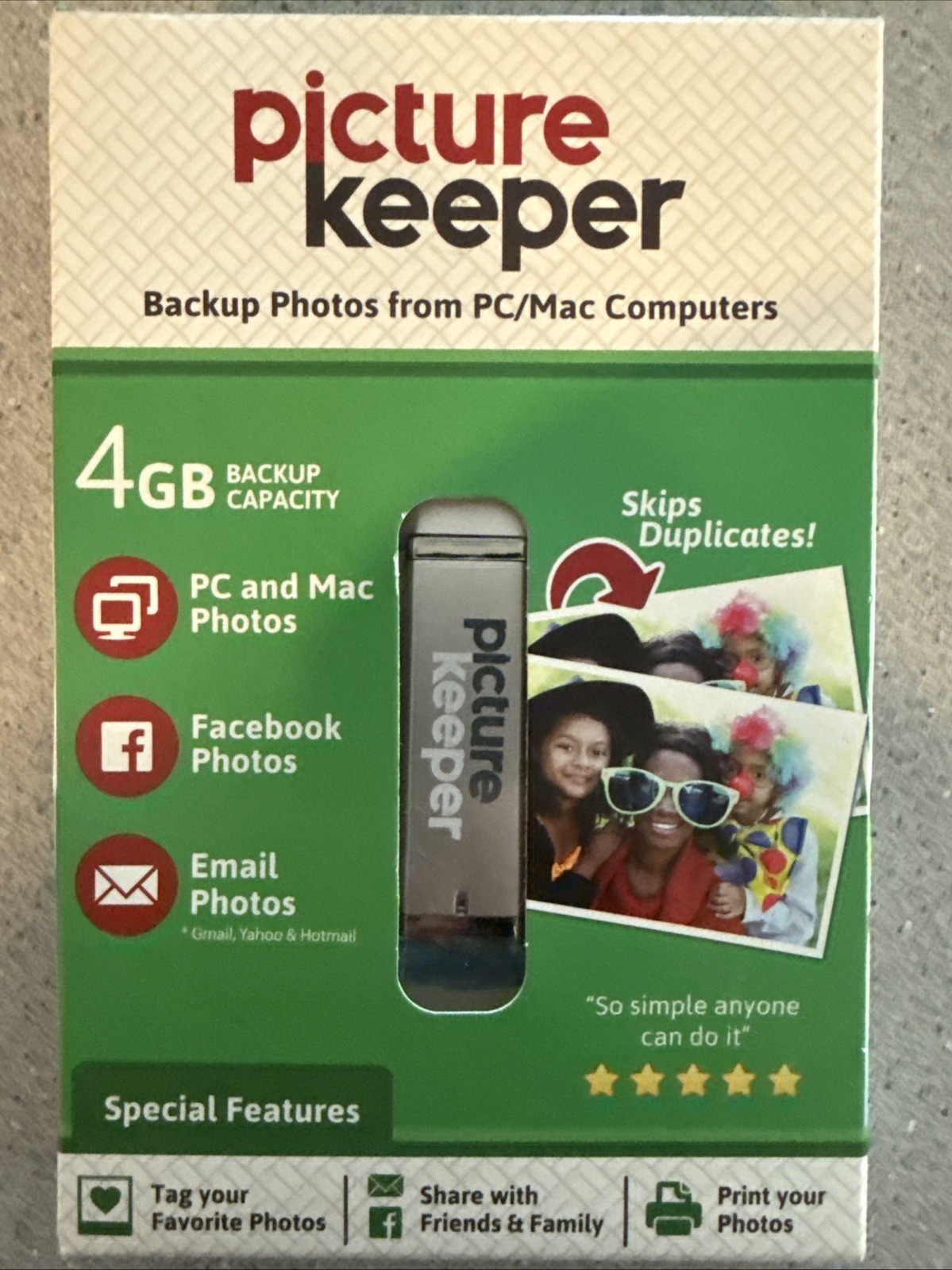 Picture Keeper 4GB Automatic USB Photo Backup Device PK4 PC MAC  Sealed